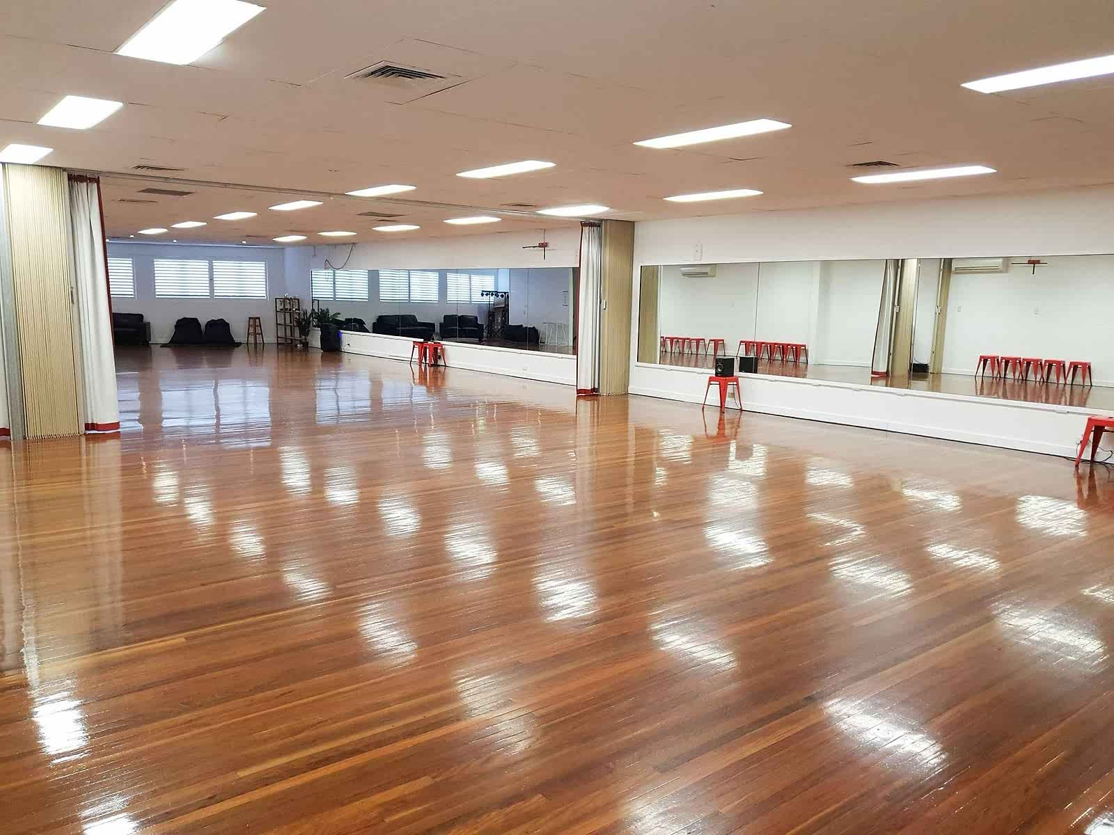 Both studios at Dance Culture Annerley opened into one continuous hardwood floor